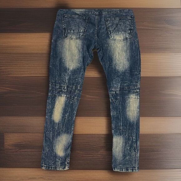 Marc  Ecko Cut & Sew  Men’s  Distressed  Moto Patchwork Jeans  30X30 Y2K 90s Vnt - Picture 7 of 11